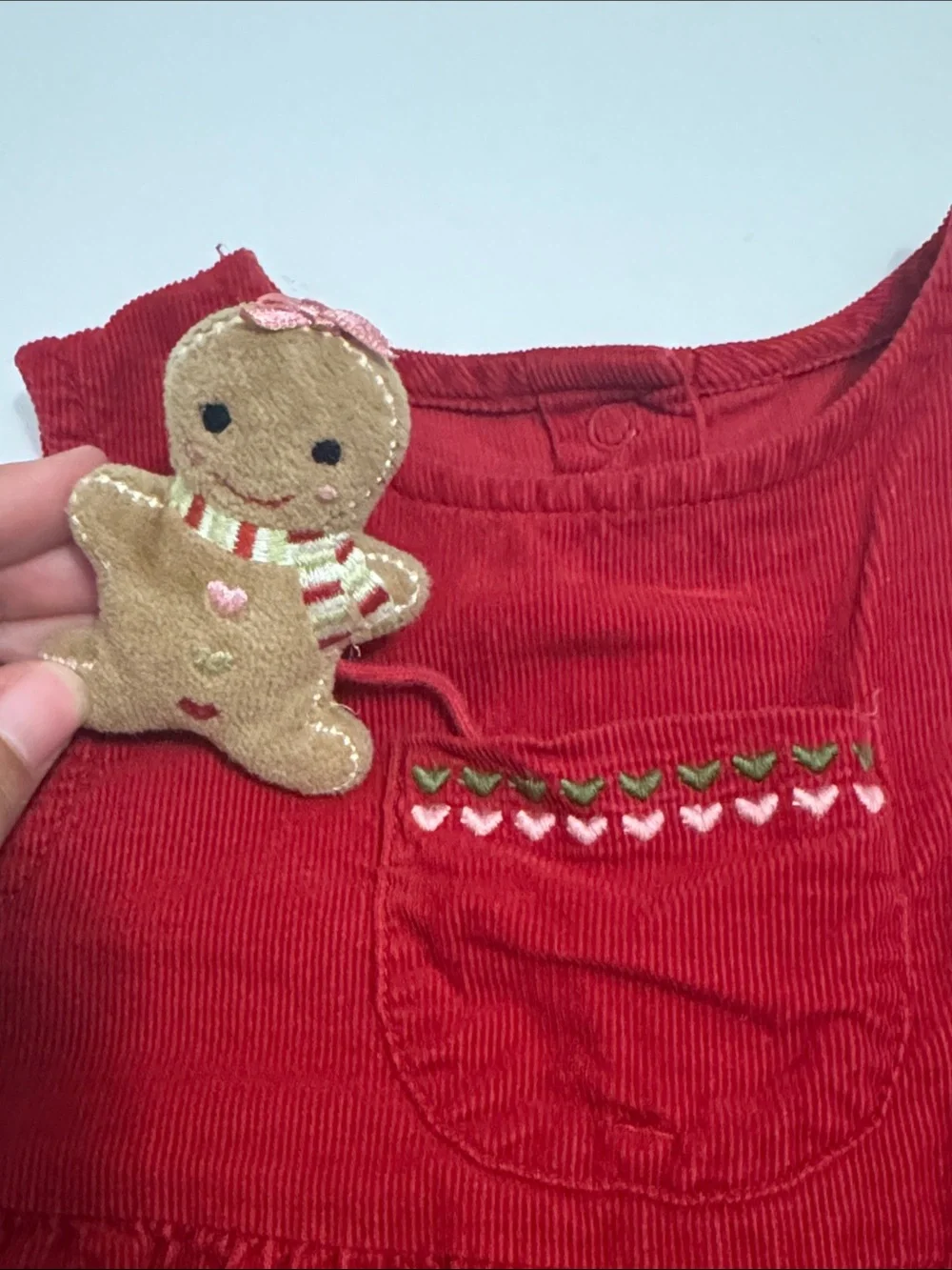 Gymboree Red Corduroy Overalls with Gingerbread Girl Pocket Pal - 6-12 months